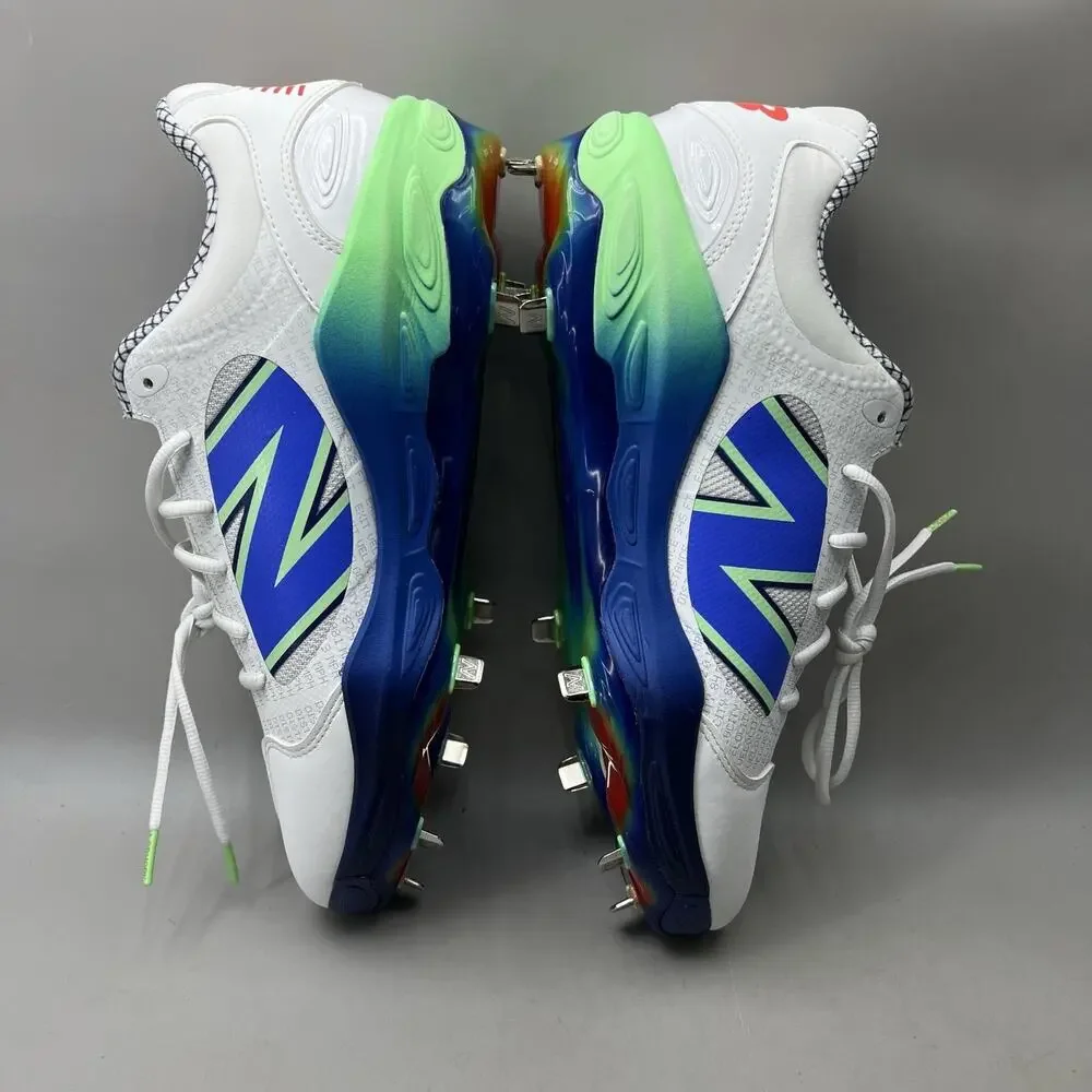 New Balance 3000v7 Baseball Metal Cleats Men Size 13 D White Blue Green Shoe NEW